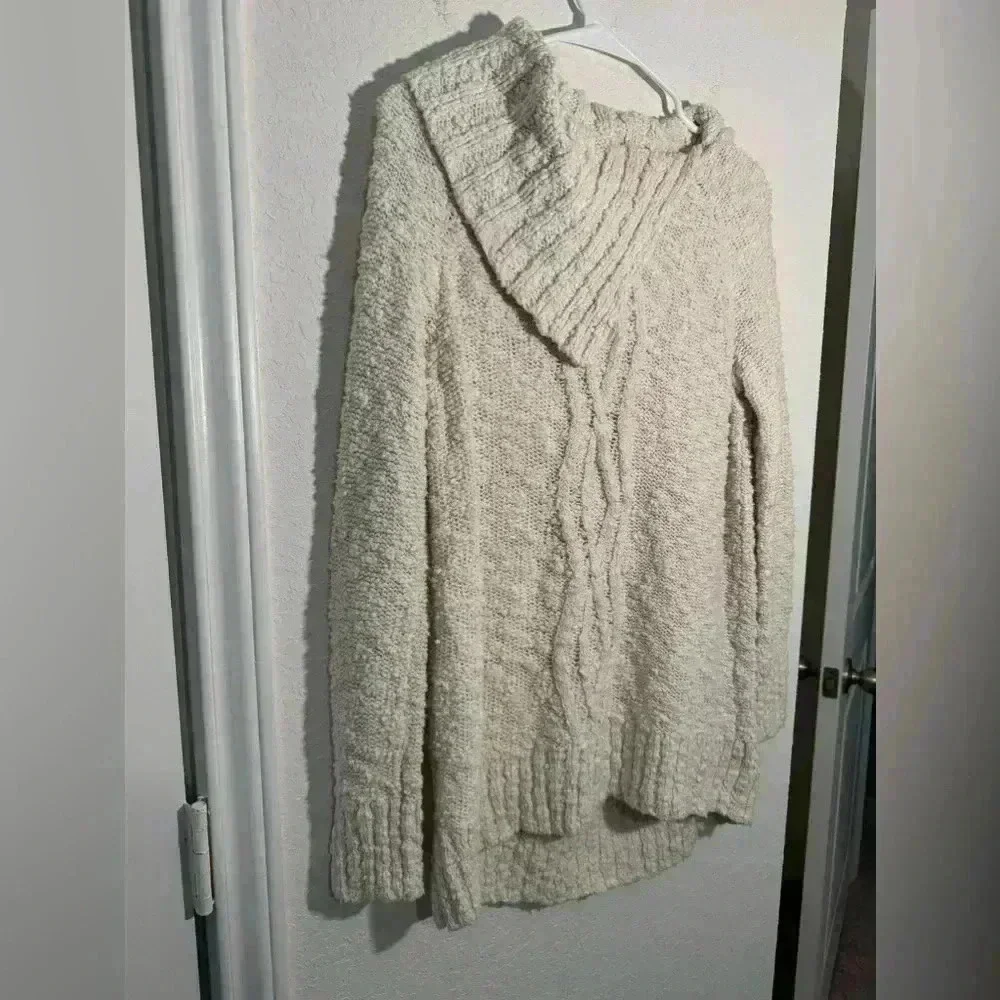 Anthropologie Moth Ivory Cream Cable Knit Button Cowl Neck Sweater Womens Size M - Picture 2 of 11